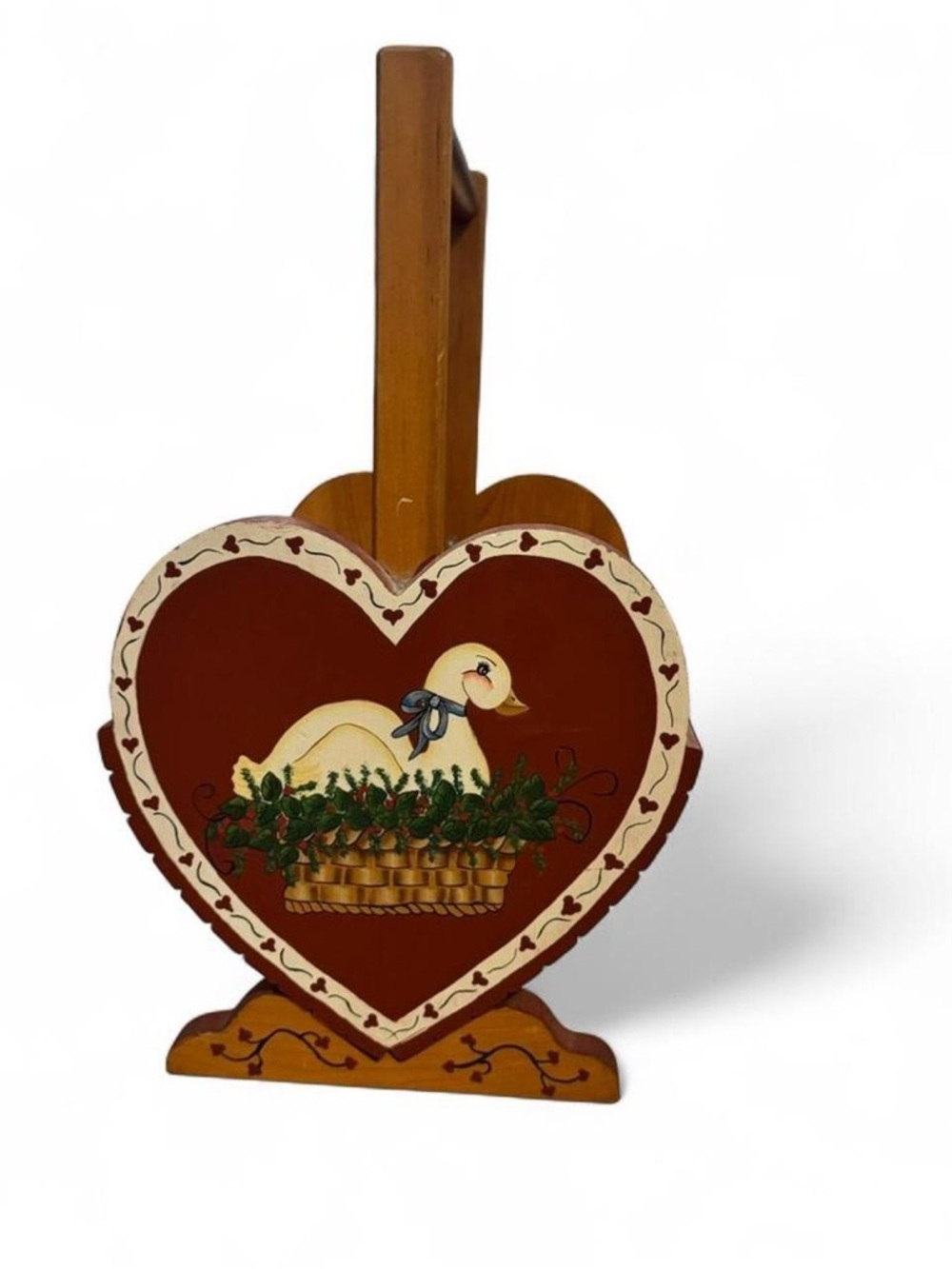 Vintage Heart-Shaped Wooden magazine rack/ basket with Duck Motif - Picture 2 of 8
